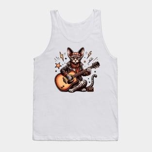 Devon Rex Cat Playing Guitar Tank Top